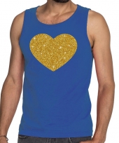 Gouden hart fun tanktop mouwloos shirt blauw voor heren