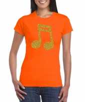 Gouden muziek noot t-shirt oranje voor dames