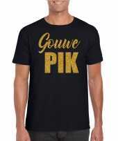 Gouwe pik t-shirt kleding glitter goud zwart voor heren