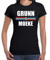 Gronings dialect-shirt grunn moeke met groningse vlag zwart voor dames