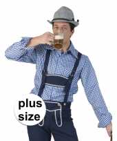 Grote maat blauw met wit geruit tiroler blouse voor heren