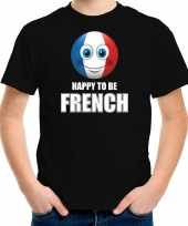 Happy to be french landen shirt zwart voor kinderen met emoticon