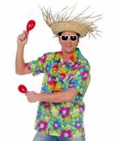Hawaii herenblouse blauw flowers