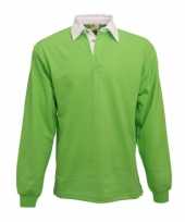 Heren lime rugbyshirt met witte kraag