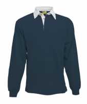 Heren navy rugbyshirt met witte kraag