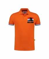Holland fan polo t-shirt oranje luxe kwaliteit met vlag en leeuw 200 grams katoen heren
