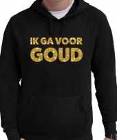 Hooded sweater zwart ik ga voor goud glitter bedrukking voor heren