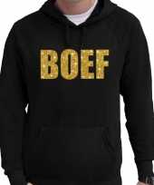 Hooded sweater zwart met goud boef glitter bedrukking voor heren
