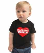 Huwelijksaanzoek t-shirt wil je met papa trouwen shirt voor peuter kinderen zwart