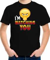 I am watching you funny emoticon shirt kids zwart