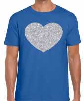 I love fun t-shirt blauw met zilveren bedrukking voor heren
