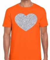 I love fun t-shirt oranje met zilveren bedrukking voor heren