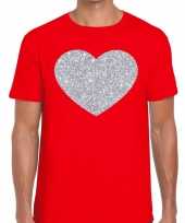 I love fun t-shirt rood met zilveren bedrukking voor heren