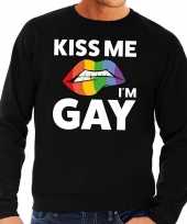 Kiss me i am gay tekst fun trui zwart heren