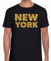 New york gouden letters fun t-shirt zwart voor heren