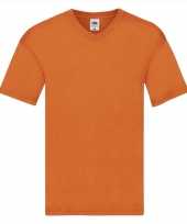 Oranje katoenen heren t-shirts met v hals
