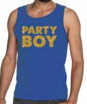 Party boy fun tanktop mouwloos shirt blauw voor heren
