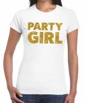 Party girl goud fun t-shirt wit voor dames