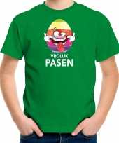 Pasen shirt groen met vrolijk paasei die tong uitsteekt voor kinderen
