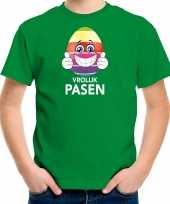 Pasen shirt groen met vrolijk paasei en duimen omhoog voor kinderen