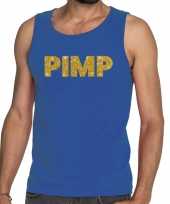 Pimp fun tanktop mouwloos shirt blauw voor heren