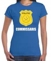 Politie embleem commissaris carnaval t-shirt blauw voor dames