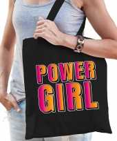 Powergirl fun tekst kado tas zwart voor dames