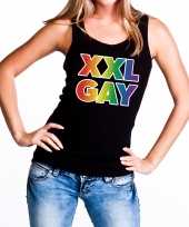 Regenboog gay pride xxl gay evenement tanktop voor dames zwart