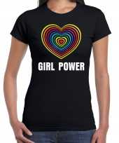 Regenboog hart girl power gay pride evenement-shirt voor dames zwart