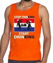 Stop thinking start drinking tanktop mouwloos shirt oranje heren