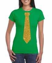 Stropdas t-shirt groen met glitter das dames