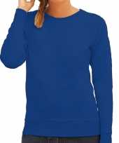 Sweater sweatshirt trui blauw met ronde hals en raglan mouwen voor dames