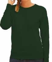 Sweater sweatshirt trui groen donkergroen met ronde hals en raglan mouwen voor dames