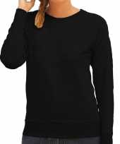 Sweater sweatshirt trui zwart met ronde hals en raglan mouwen voor dames