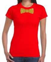 Vlinderdas t-shirt rood met glitter das dames