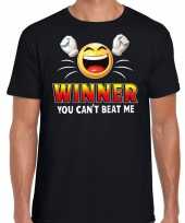Winner you cant beat me fun emoticon shirt heren zwart