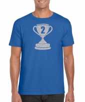 Zilveren winnaars beker nr 2 t-shirt blauw voor heren
