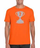 Zilveren winnaars beker nr 2 t-shirt oranje voor heren
