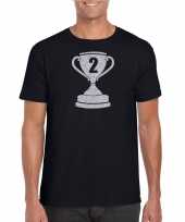 Zilveren winnaars beker nr 2 t-shirt zwart voor heren