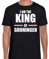 Zwart i am the king of groningen shirt koningsdag t-shirt voor heren