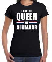 Zwart i am the queen of alkmaar t-shirt koningsdag shirt voor dames