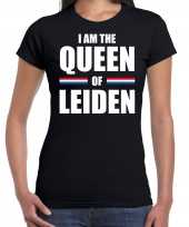 Zwart i am the queen of leiden t-shirt koningsdag shirt voor dames