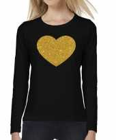 Zwart long sleeve t-shirt met gouden hart voor dames