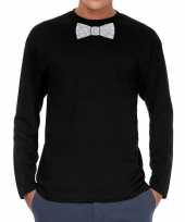 Zwart long sleeve t-shirt met zilveren strikdas voor heren