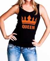 Zwart queen met oranje kroon tanktop mouwloos shirt dames