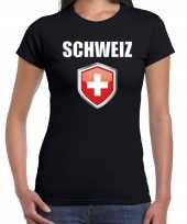 Zwitserland fun supporter t shirt dames met zwitserse vlag in vlaggenschild