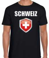 Zwitserland fun supporter t shirt heren met zwitserse vlag in vlaggenschild